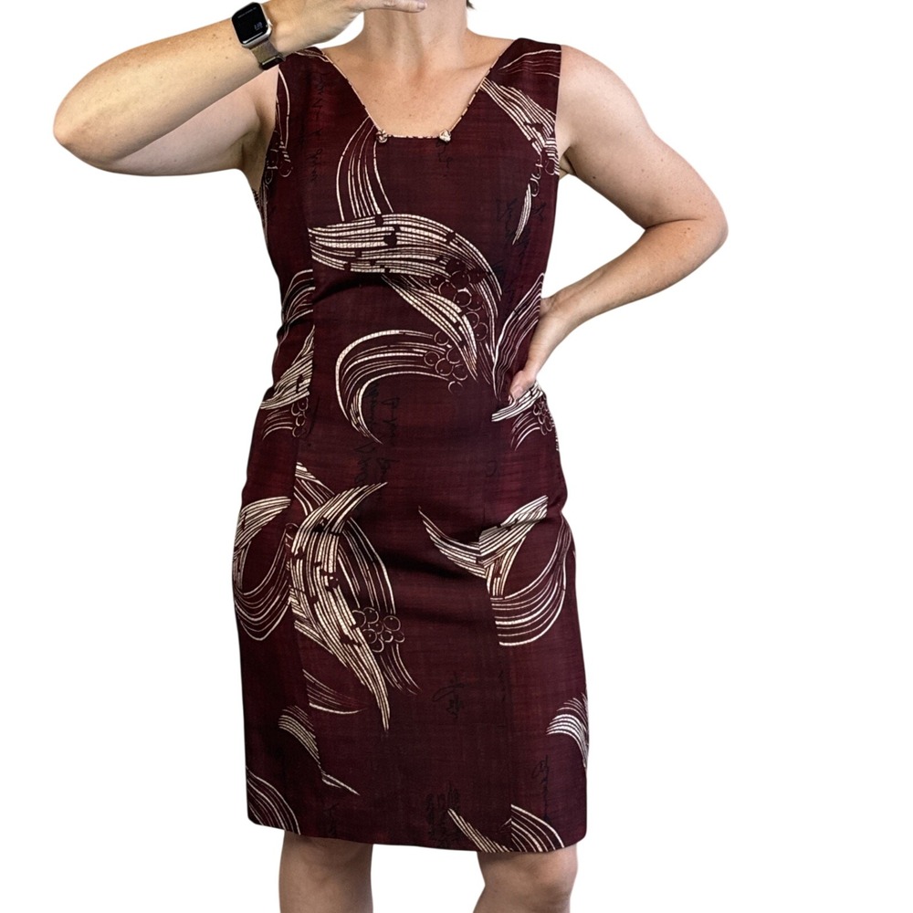 Mondi Womens Vintage Burgundy Silk Sheath Dress Size 40 10 M Sleeveless Classic